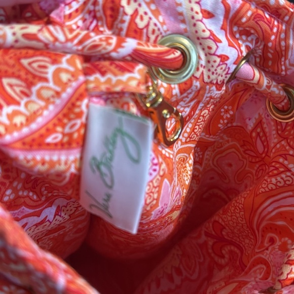 Vera Bradley Orange Paisley Quilted Drawstring Backpack Purse - Picture 4 of 6